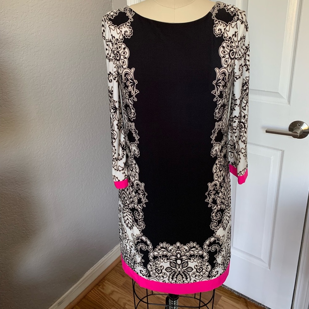 Eliza J Black and White Dress with Pink Accents